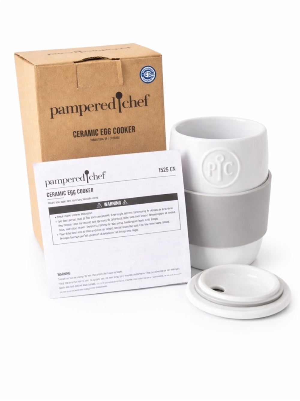 Pampered Chef Ceramic Egg Cooker in White and Gray